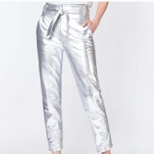 Veronica Beard Silver Faxon Leather Pants